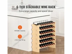 Online Botellero Apilable SucceBuy para 48 Botellas, Estante de Exhibición de Madera de Bambú de 6 Niveles Botellero