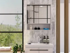 Clearance Botiquin Jaspe en Melamina, con espejos , 62.48 cm X 59.94 cm X 13.97 cm , Mueble De Pared Para Baño