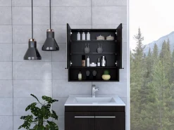 Best TuHome Botiquin Jaspe en Melamina, con espejos , 62.48 cm X 59.94 cm X 13.97 cm , Negro