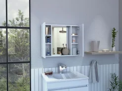 Hot Botiquín Artemisa en Melamina, con 6 estantes interno y dos puertas, con espejo , 49.53 cm X 59.94 cm X 13.71 cm , Mueble De Pared Para Baño