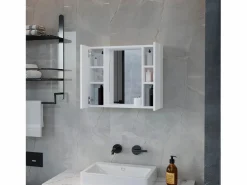 Hot Botiquín Artemisa en Melamina, con 6 estantes interno y dos puertas, con espejo , 49.53 cm X 59.94 cm X 13.71 cm , Mueble De Pared Para Baño
