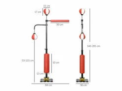 Outlet Boxeador de pie con dos Speedballs, soporte de reflejos, ajustable 140-205 cm, piel sintética, color (84x36x140-205 cm) Negro