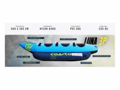 Clearance COASTO Boya remolcada Luna - 300x100cm - 3 asas de neopreno - Carga máx. 230 kg - Nylon 840 D - PVC 28G - 3 plazas Azul