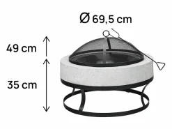 Best Brasero Barbacoa 2 en 1 "Torro" en Piedra Blanca 70x70x49 cm con Tapa y Atizador Barbacoa
