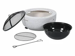 Outlet Habitat et jardin Brasero Barbacoa 2-en-1 Volkan en Óxido de Magnesio Blanco 60x60x40 cm con Tapa Antichispas Negro