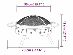 vidaxl Brasero con atizador acero XXL 70 cm Negro