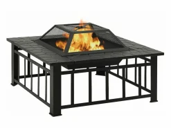 Outlet vidaxl Brasero con atizador acero 79x79x46,5 cm Negro