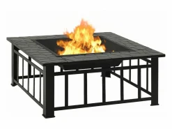 Outlet vidaxl Brasero con atizador acero 79x79x46,5 cm Negro
