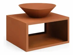 Vente-unique Brasero con espacio para leña de acero Corten L90 x H67,5 x P75 cm BEZIO