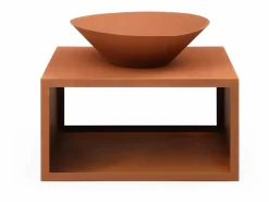 Vente-unique Brasero con espacio para leña de acero Corten L90 x H67,5 x P75 cm BEZIO