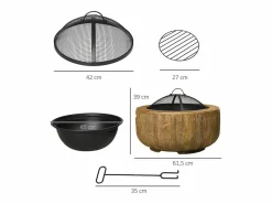 Outlet Brasero de metal, diseño de tronco de árbol, con tapa y gancho, para jardín y terraza, marrón (61,5x61,5x39 cm) Marru00f3n