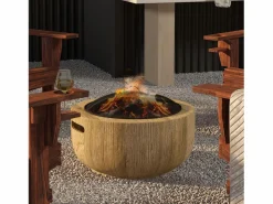 Outlet Brasero de metal, diseño de tronco de árbol, con tapa y gancho, para jardín y terraza, marrón (61,5x61,5x39 cm) Marru00f3n