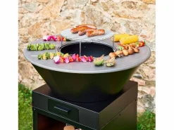 Discount Braséro con parrilla de cocción y almacenamiento de leña, 81.5cm Brasero