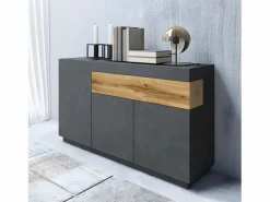 Petits-Meubles Bufé 3 puertas 1 cajón Andrea antracita y Madera