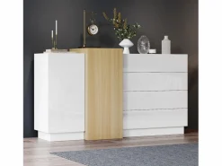 Outlet Buffé brillante 140x35x81 cm - con 2 puertas - con 4 cajones - MDF - blanco Aparador