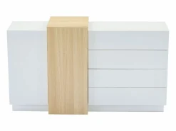 Outlet Buffé brillante 140x35x81 cm - con 2 puertas - con 4 cajones - MDF - blanco Aparador