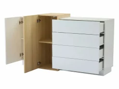 Outlet Buffé brillante 140x35x81 cm - con 2 puertas - con 4 cajones - MDF - blanco Aparador