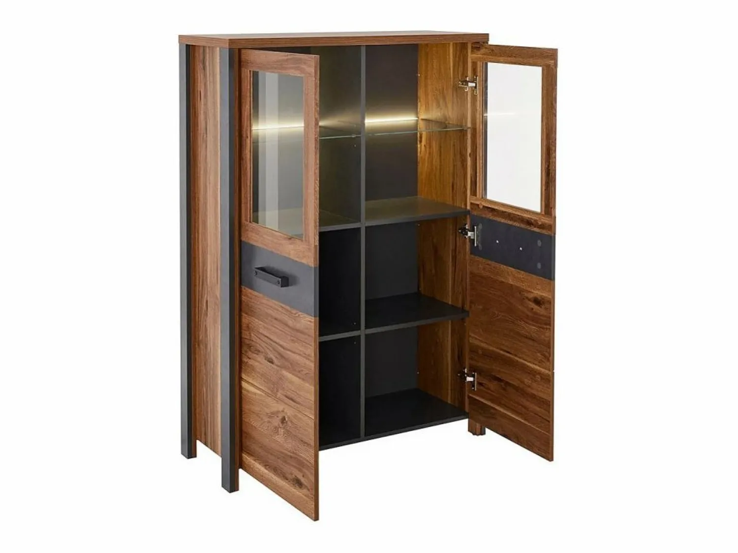 Meublorama Buffet alto WINDSOR en roble oscuro y gris antracita - 2 puertas grandes - 97 x 138 x 37 cm