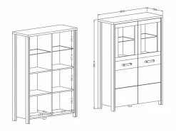 Meublorama Buffet alto WINDSOR en roble oscuro y gris antracita - 2 puertas grandes - 97 x 138 x 37 cm