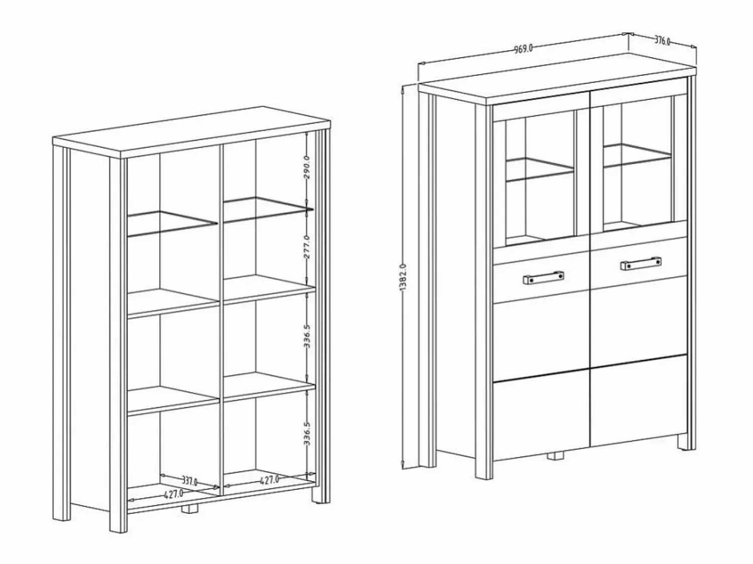Meublorama Buffet alto WINDSOR en roble oscuro y gris antracita - 2 puertas grandes - 97 x 138 x 37 cm