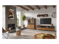 Meublorama Buffet alto WINDSOR en roble oscuro y gris antracita - 2 puertas grandes - 97 x 138 x 37 cm