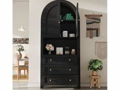 ModernLuxe Buffet de cocina 70×35×180 cm - 2 puertas y 3 cajones - parte superior abovedada -