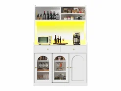 ModernLuxe Buffet de cocina 120×40×180 cm - con iluminación LED - 2 cajones y 5 puertas - estantes ajustables - Blanco