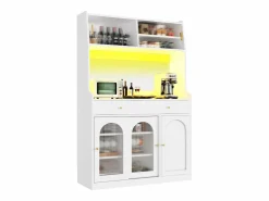 ModernLuxe Buffet de cocina 120×40×180 cm - con iluminación LED - 2 cajones y 5 puertas - estantes ajustables - Blanco