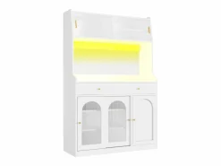ModernLuxe Buffet de cocina 120×40×180 cm - con iluminación LED - 2 cajones y 5 puertas - estantes ajustables - Blanco