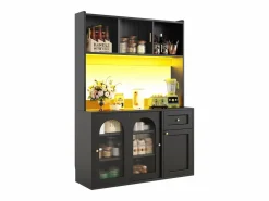 Best ModernLuxe Buffet de cocina 120×35×167 cm - con iluminación LED - 1 cajón y 5 puertas - estantes ajustables - Negro
