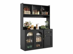 Best ModernLuxe Buffet de cocina 120×35×167 cm - con iluminación LED - 1 cajón y 5 puertas - estantes ajustables - Negro