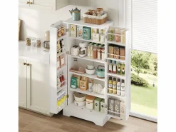 ModernLuxe Buffet de cocina 60×35×128 cm - con sensor de luz LED - con 2 puertas - con estantes -