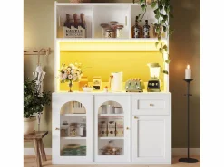 Hot Buffet de cocina 120×35×167 cm - con iluminación LED - 1 cajón y 5 puertas - estantes ajustables - Aparador De Cocina