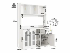 Hot Buffet de cocina 120×35×167 cm - con iluminación LED - 1 cajón y 5 puertas - estantes ajustables - Aparador De Cocina