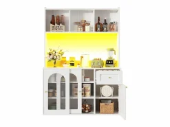 Hot Buffet de cocina 120×35×167 cm - con iluminación LED - 1 cajón y 5 puertas - estantes ajustables - Aparador De Cocina