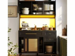 ModernLuxe Buffet de cocina 120×45×195,5 cm - con iluminación LED - 3 cajones y 6 puertas - estantes ajustables -