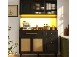 ModernLuxe Buffet de cocina 120×45×195,5 cm - con iluminación LED - 3 cajones y 6 puertas - estantes ajustables -