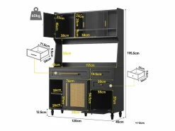 ModernLuxe Buffet de cocina 120×45×195,5 cm - con iluminación LED - 3 cajones y 6 puertas - estantes ajustables -