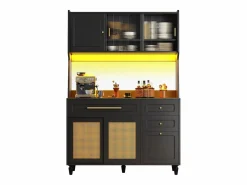 ModernLuxe Buffet de cocina 120×45×195,5 cm - con iluminación LED - 3 cajones y 6 puertas - estantes ajustables -