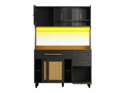 ModernLuxe Buffet de cocina 120×45×195,5 cm - con iluminación LED - 3 cajones y 6 puertas - estantes ajustables -