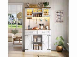 ModernLuxe Buffet de cocina 100×40×172 cm - con USB y enchufe - con LED - 4 puertas y 1 cajón - +natural