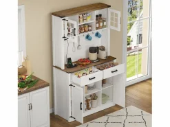 ModernLuxe Buffet de cocina 100×40×172 cm - con USB y enchufe - con LED - 4 puertas y 1 cajón - +natural