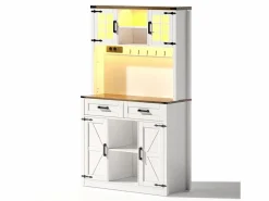 ModernLuxe Buffet de cocina 100×40×172 cm - con USB y enchufe - con LED - 4 puertas y 1 cajón - +natural
