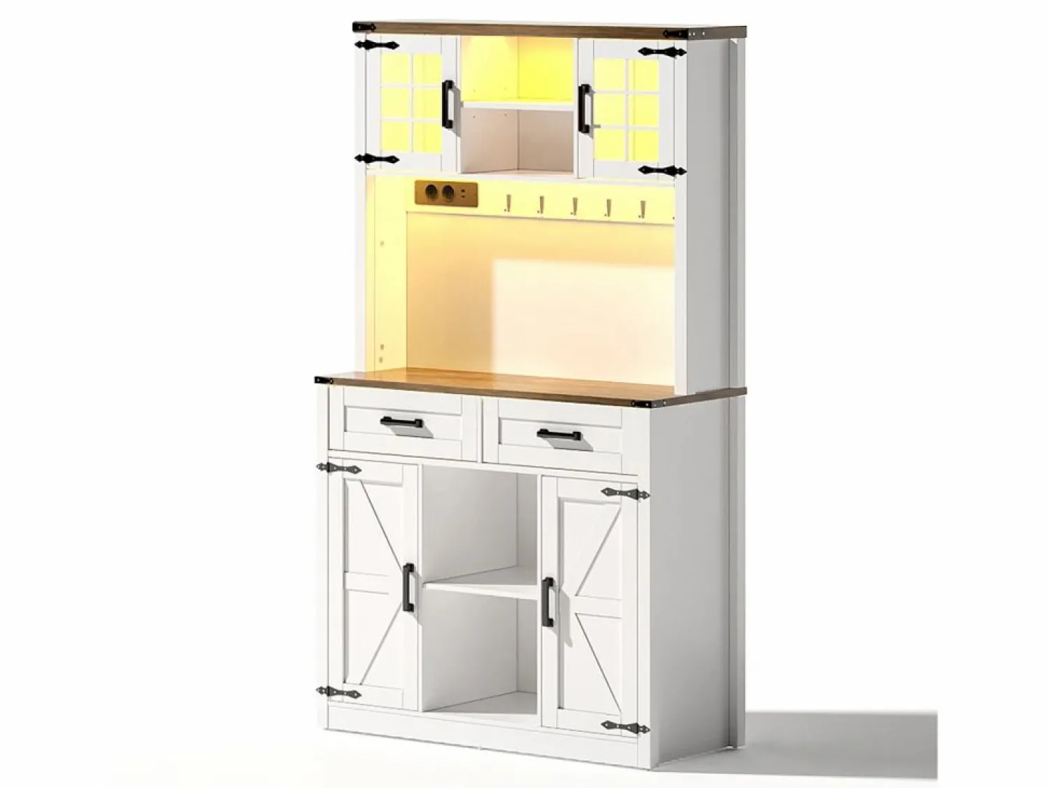 ModernLuxe Buffet de cocina 100×40×172 cm - con USB y enchufe - con LED - 4 puertas y 1 cajón - +natural