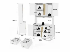 Online ModernLuxe Buffet de cocina 100×40×183 cm - con USB y enchufe - con LED - 5 puertas y 3 cajones - blanco+natural Color natural claro / Blanco