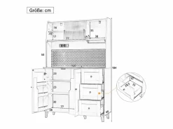 Sale ModernLuxe Buffet de cocina moderno 120x40x184cm - con toma de corriente y portacopas de vino - con 3 cajones y 5 puertas - Blanco