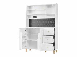 Sale ModernLuxe Buffet de cocina moderno 120x40x184cm - con toma de corriente y portacopas de vino - con 3 cajones y 5 puertas - Blanco