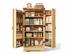 ModernLuxe Buffet de cocina moderno 60,5x40x120cm - con luz detector LED - con 2 puertas y un portaespecias - Natural