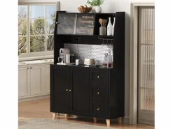 ModernLuxe Buffet de cocina moderno 120x40x184cm - con toma de corriente y portacopas de vino - con 3 cajones y 5 puertas -