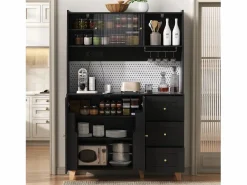 ModernLuxe Buffet de cocina moderno 120x40x184cm - con toma de corriente y portacopas de vino - con 3 cajones y 5 puertas -